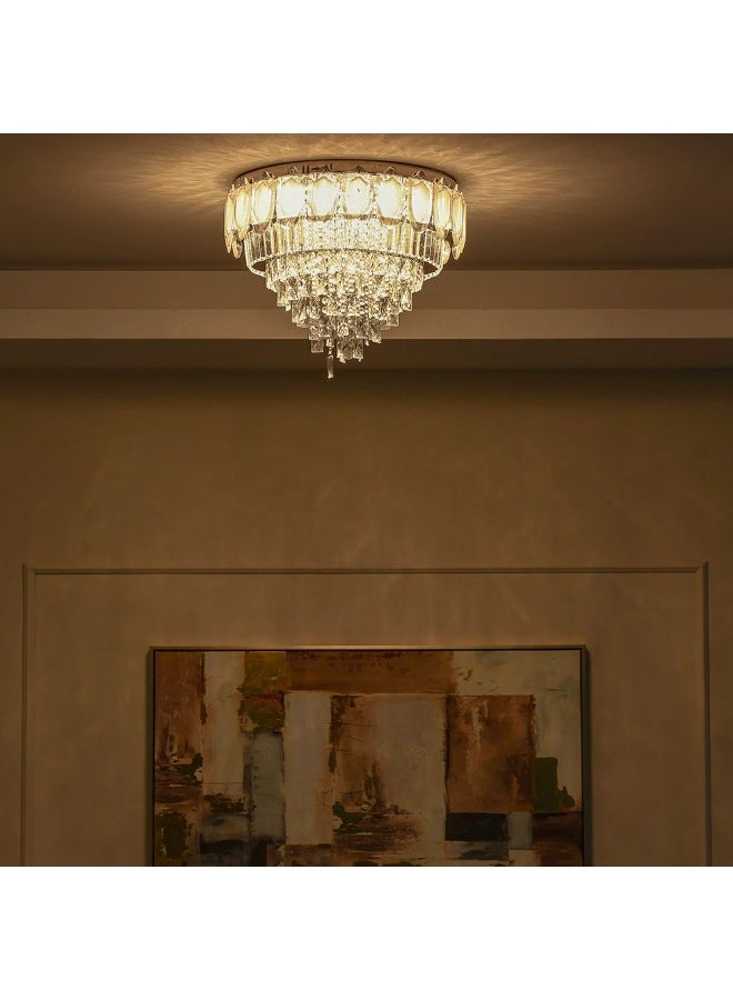 Danube Home Talim Crystal Flushmount For Bedroom| Ceiling Light With Inbuilt LED(Included)|Indoor Lighting Fixture| LED Ceiling Lamp|L60xW60xH28cm|Round Stainless Steel Frame, Clear (1 Year Warranty) - Image 3