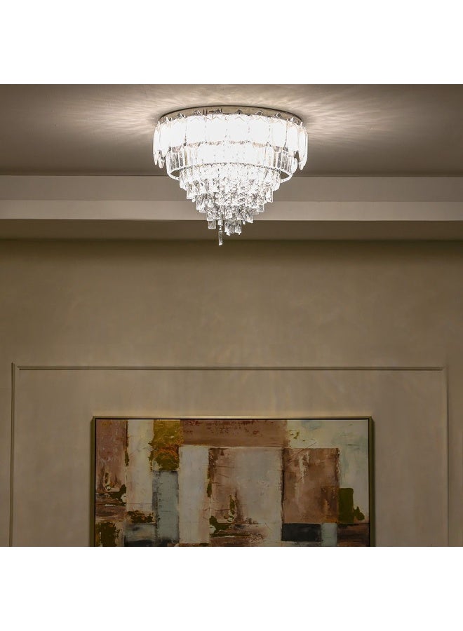 Danube Home Talim Crystal Flushmount For Bedroom| Ceiling Light With Inbuilt LED(Included)|Indoor Lighting Fixture| LED Ceiling Lamp|L60xW60xH28cm|Round Stainless Steel Frame, Clear (1 Year Warranty) - Image 4