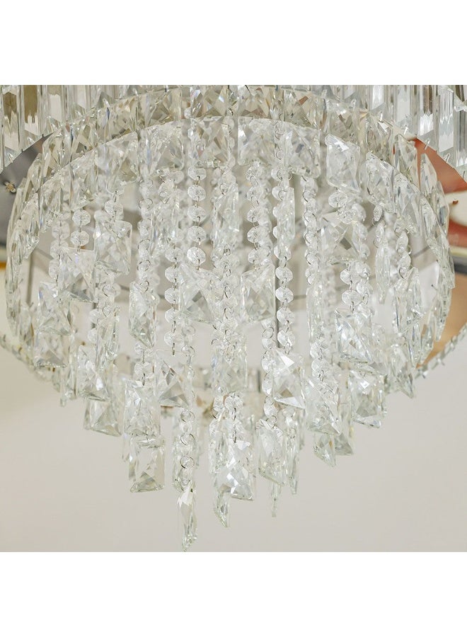 Danube Home Talim Crystal Flushmount For Bedroom| Ceiling Light With Inbuilt LED(Included)|Indoor Lighting Fixture| LED Ceiling Lamp|L60xW60xH28cm|Round Stainless Steel Frame, Clear (1 Year Warranty) - Image 2