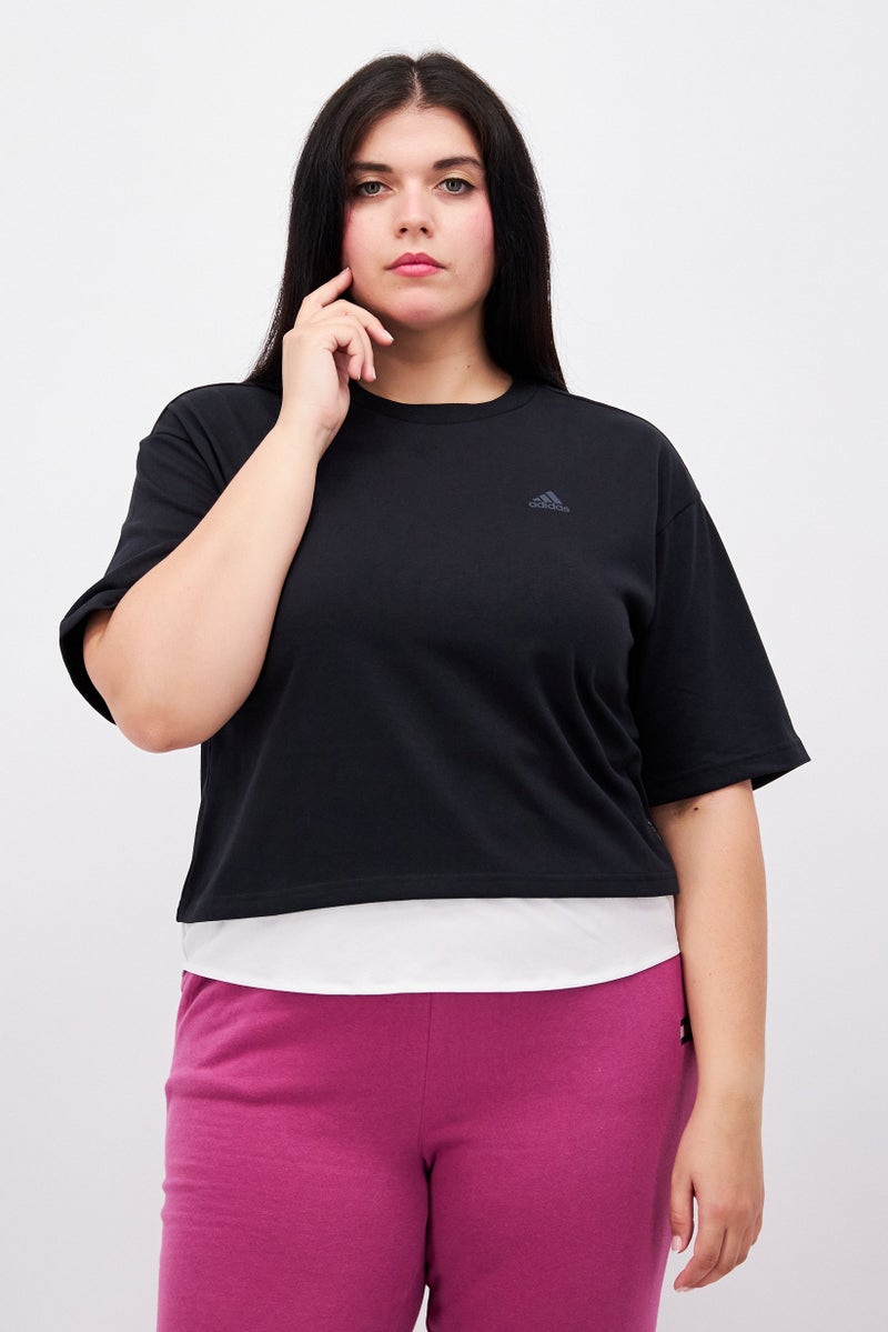 Adidas تي شيرت رياضي نسائي بأكمام قصيرة مناسب للخارج، أسود - Image 1