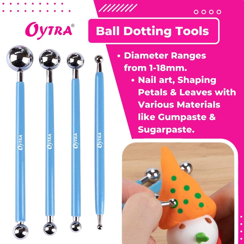 Oytra Dotting Tools 9 Pcs/Set for Clay Dot Mandala Embossing Modelling Ball Stainless Steel Wooden Tool for Fondant Cake Decorating Nail Art Rock Painting for Beginners Artists Adults - Image 3