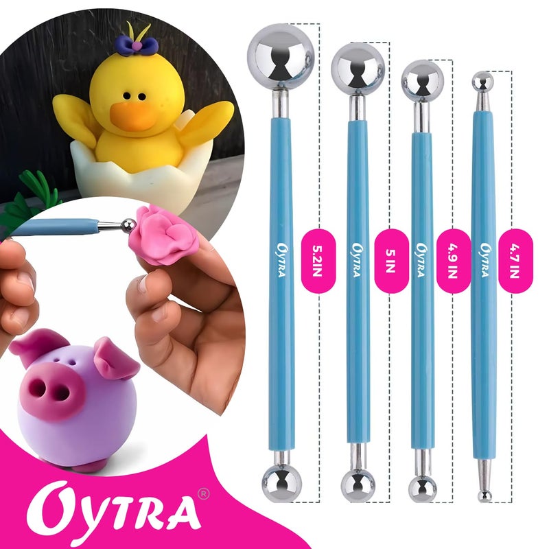Oytra Dotting Tools 9 Pcs/Set for Clay Dot Mandala Embossing Modelling Ball Stainless Steel Wooden Tool for Fondant Cake Decorating Nail Art Rock Painting for Beginners Artists Adults - Image 4