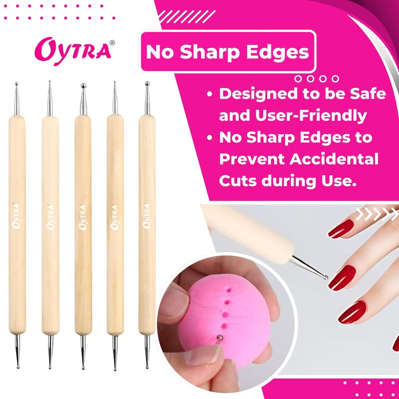 Oytra Dotting Tools 9 Pcs/Set for Clay Dot Mandala Embossing Modelling Ball Stainless Steel Wooden Tool for Fondant Cake Decorating Nail Art Rock Painting for Beginners Artists Adults - Image 5
