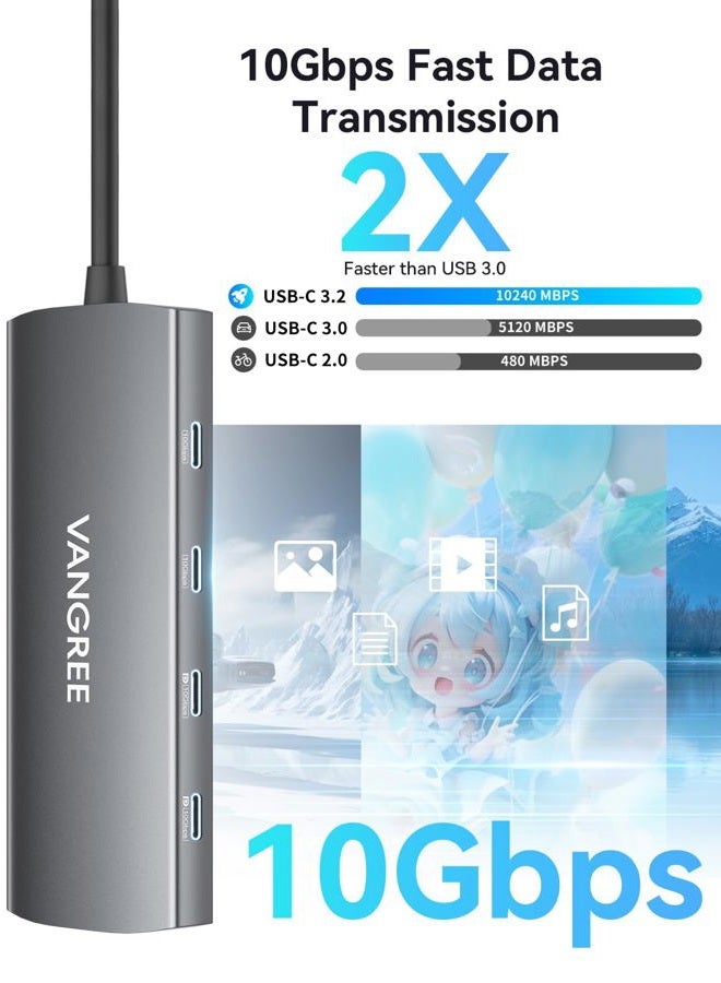 VANGREE USB-C Hub with Dual 4K@60Hz DisplayPorts, 2×USB-A & 2× USB-C 3.2 (10Gbps), Gigabit Ethernet, 100W PD, SD/TF Card Reader - Docking Station for MacBook Pro/Air, iMac, iPad Pro, XPS, ThinkPad, Surface - Image 3