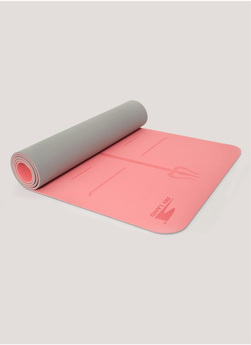 Sky Land Non Slip Double Layer Exercise TPE Yoga Mat With Alignment Marks For Unisex Adult, 6mm Thick Eco Friendly 183 x 61 x 0.6cm, Exercise Mat Pink and Grey EM-9351-R  - Image 1