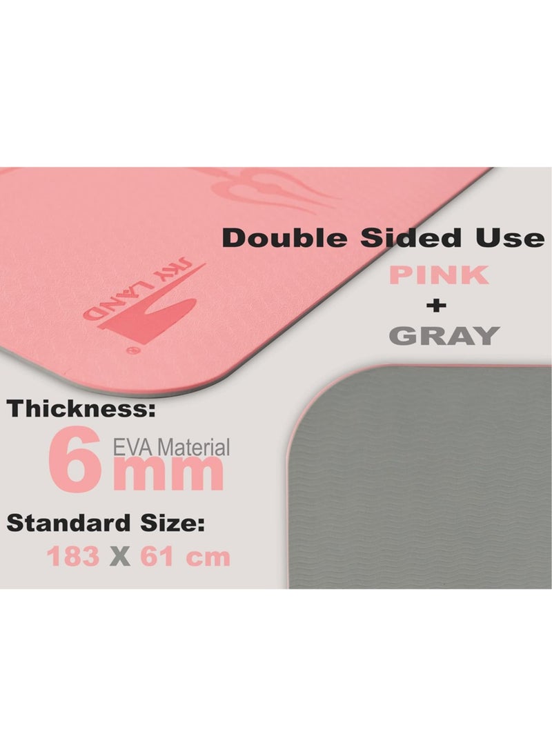 Sky Land Non Slip Double Layer Exercise TPE Yoga Mat With Alignment Marks For Unisex Adult, 6mm Thick Eco Friendly 183 x 61 x 0.6cm, Exercise Mat Pink and Grey EM-9351-R  - Image 3