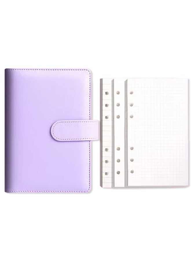 DUNISO غلاف دفتر ملاحظات A6 6 حلقات، دفتر جلد PU، قفل مغناطيسي، مع 80 ورقة A6، قابل لإعادة التعبئة، للتخطيط الشخصي، بنفسجي - Image 1