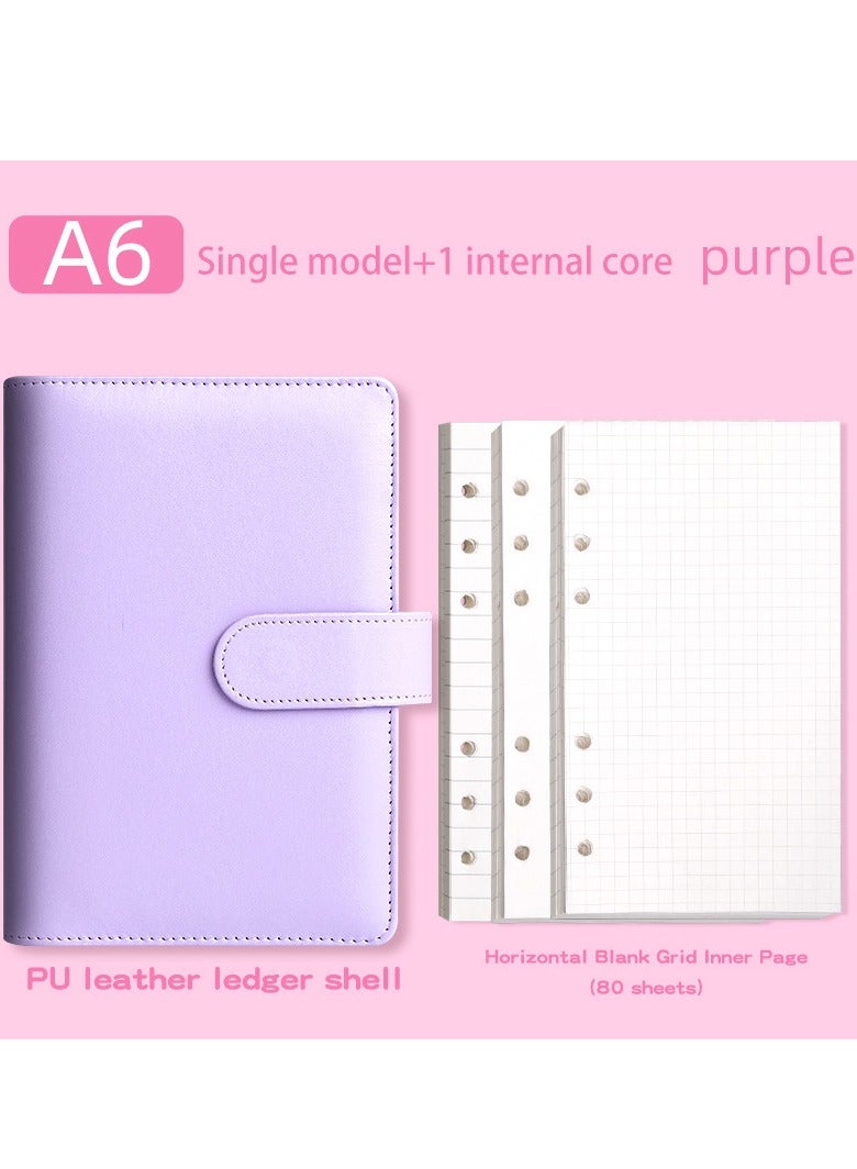DUNISO غلاف دفتر ملاحظات A6 6 حلقات، دفتر جلد PU، قفل مغناطيسي، مع 80 ورقة A6، قابل لإعادة التعبئة، للتخطيط الشخصي، بنفسجي - Image 2