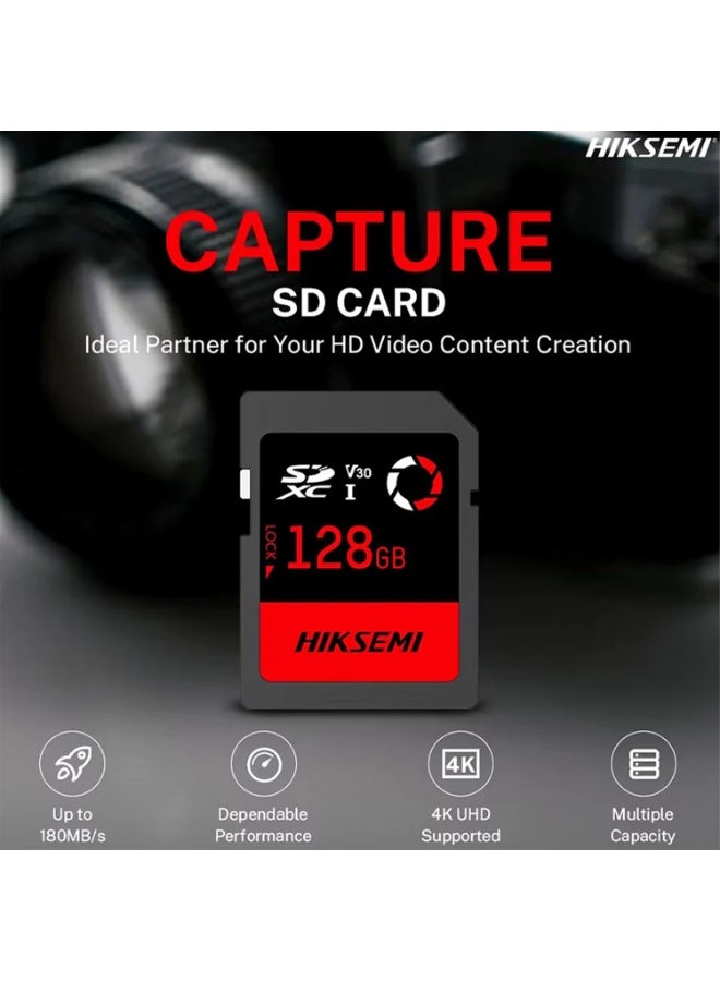 جينرال برو HIKSEMI Capture SDXC 128 GB – فئة V30/UHS‑I Class 10، سرعة قراءة حتى 180 MB/s وكتابة 150 MB/s، مقاومة للماء والصدمات - Image 3