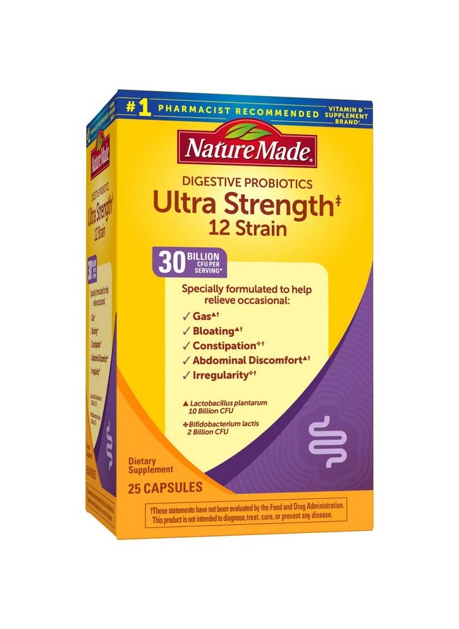 Nature Made - Ultra Strength 12 Strain Digestive Probiotics Dietary Supplement For Digestive Health Support 25 Probiotic Capsules 25 Day Supply - Image 1