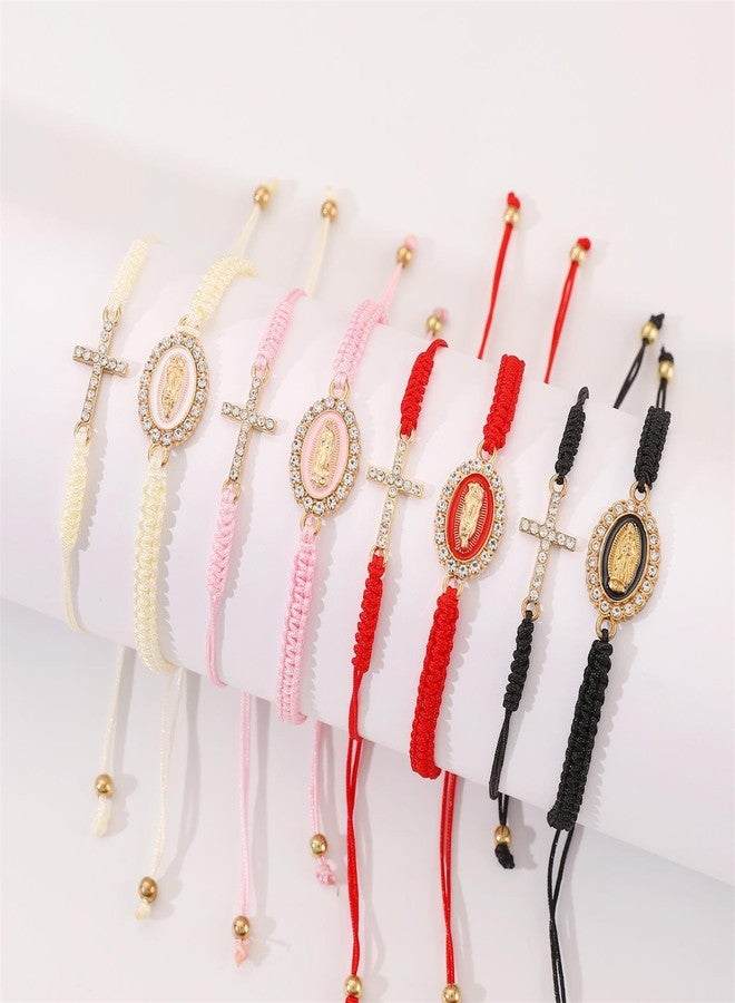 Kicomvi Virgin Mary Bracelets Handmade Braided Rope Saint Jude Bracelet Virgen de Guadalupe Bracelet for Women-pink - Image 2