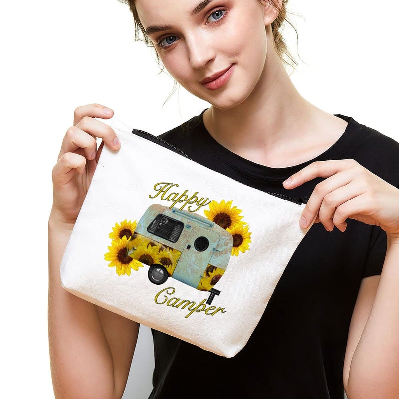 Fokongna Camper Accessories for Travel Trailers- Happy Camper -Campfire Makeup Bag Gifts for Camper Camp Retro Vintage Camping Camper Decorations for Inside-O - Image 3