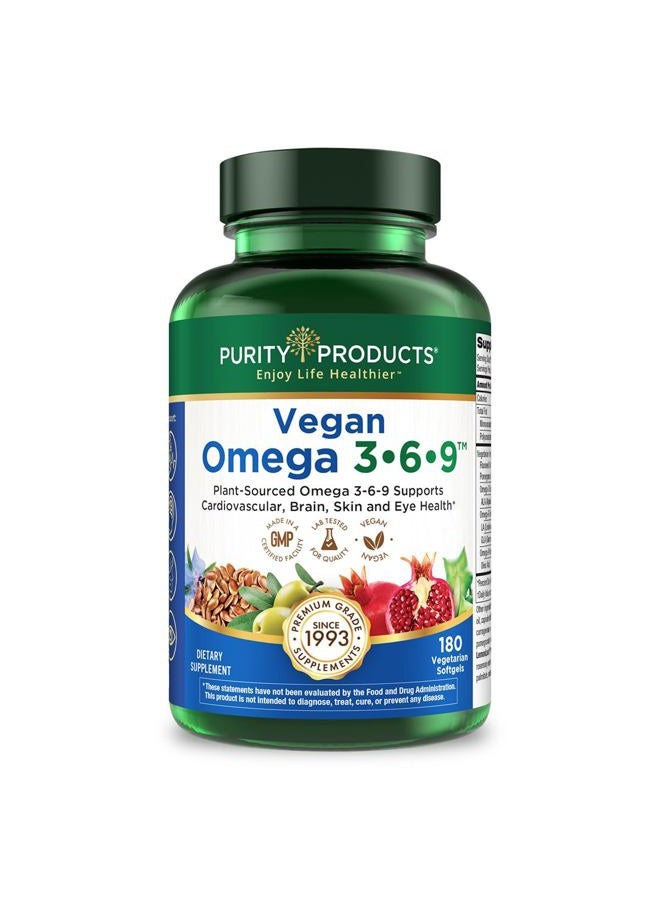 Purity Products صيغة أوميغا 3-6-9 النباتية - "5 في 1" مركب الأحماض الدهنية الأساسية - أحماض أوميغا 3 6 9 الدهنية الأساسية المستندة إلى النباتات - إمداد لمدة 3 أشهر - 180 كبسولة لينة - Image 1