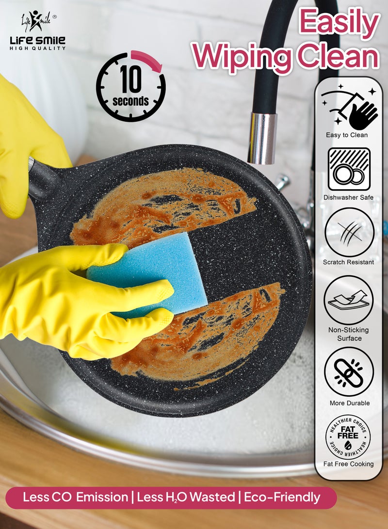 20/22/24/26/28cm Sizes Nonstick Crepe Pan, Granite Coating Flat Skillet Dosa Tawa Tortilla Pan for Pancake, Roti, Omelette, Steak,  and Frying Egg, PFOA Free, with Ergonomic Stay-Cool Handle