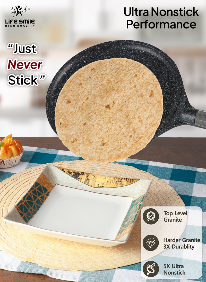 20/22/24/26/28cm Sizes Nonstick Crepe Pan, Granite Coating Flat Skillet Dosa Tawa Tortilla Pan for Pancake, Roti, Omelette, Steak,  and Frying Egg, PFOA Free, with Ergonomic Stay-Cool Handle