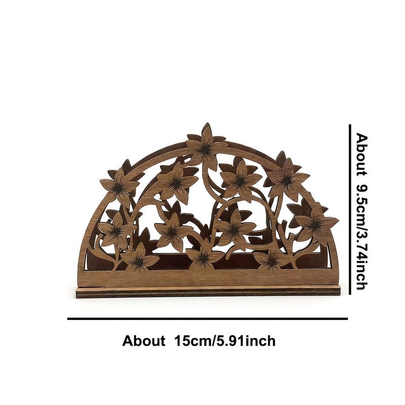 Charming Floral Tissue Holder Stylish Storage Option For Kitchen Bathroom And Living Room Wood Color Finish - Image 2