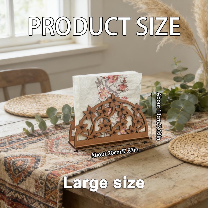 Charming Floral Tissue Holder Stylish Storage Option For Kitchen Bathroom And Living Room Wood Color Finish - Image 3