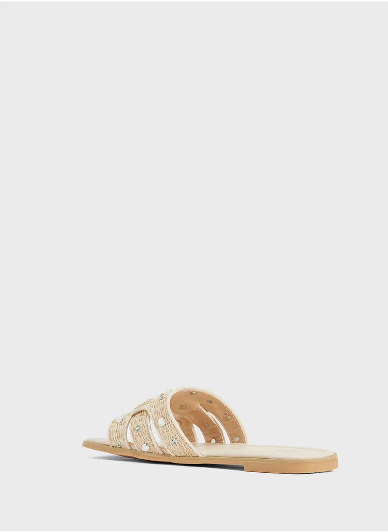 ايلا Flat Sandal With Pearl Strap