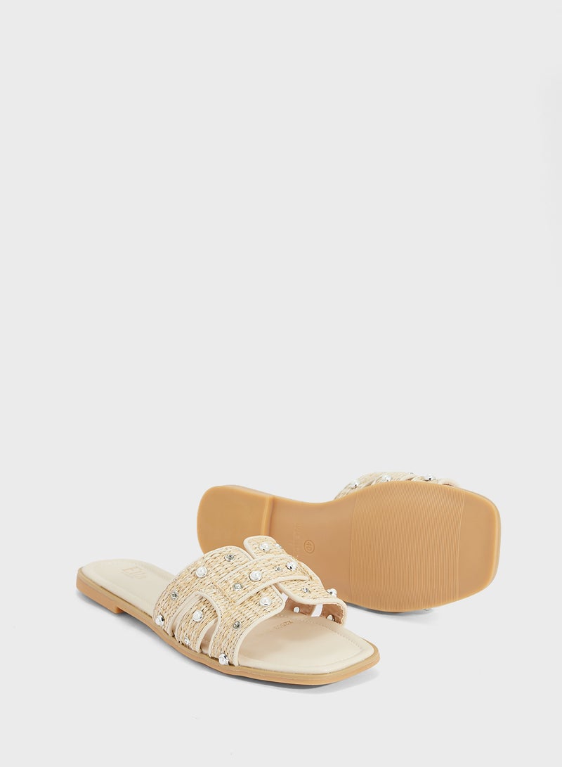 ELLA Flat Sandal With Pearl Strap  - Image 3