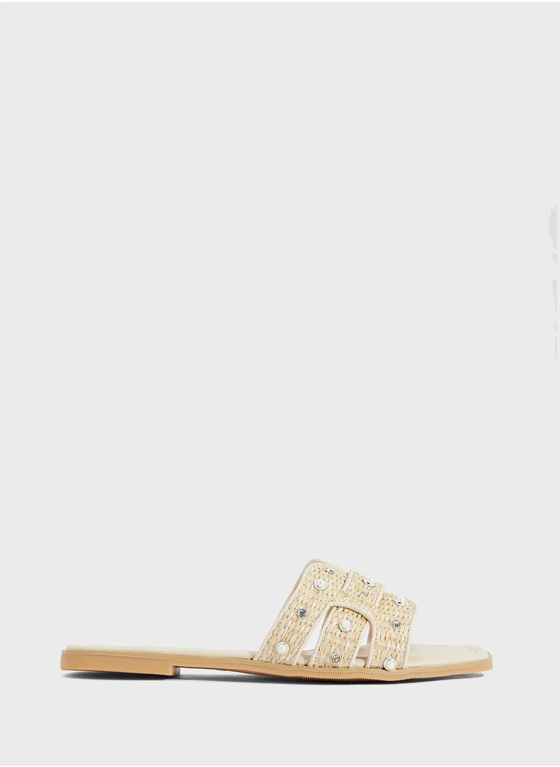 ايلا Flat Sandal With Pearl Strap