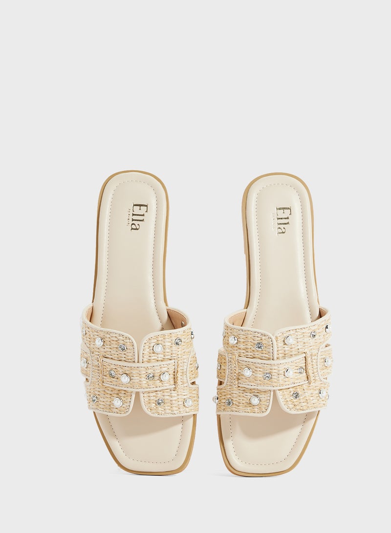 ELLA Flat Sandal With Pearl Strap  - Image 4