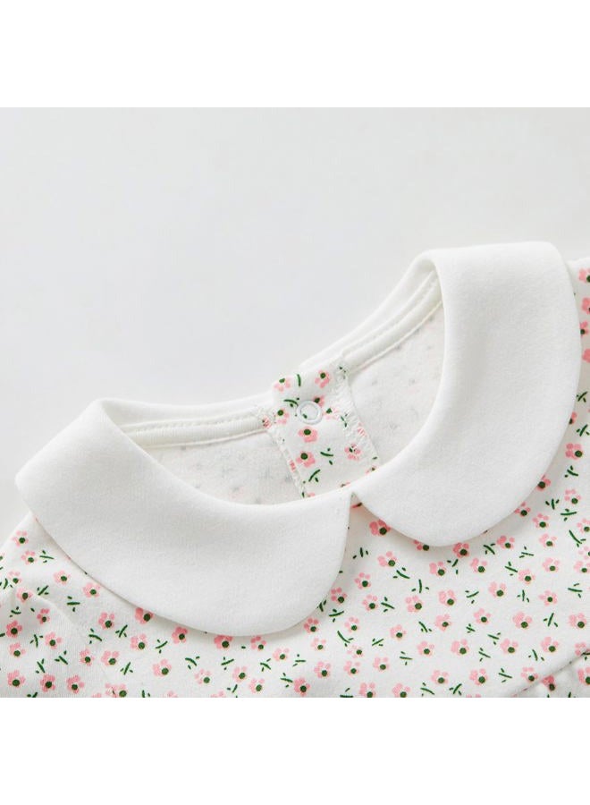 PureBorn Baby Girls Bodysuit Peter Pan Collar Bubble Romper Long Sleeve One-Piece Cotton Outfit Pink Flower 12-18 Months - Image 4