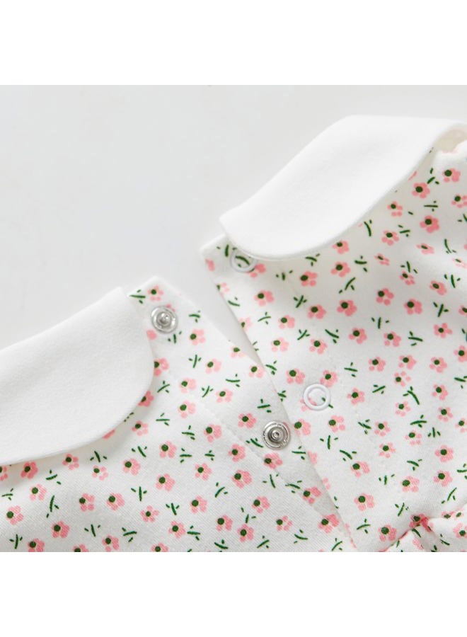 PureBorn Baby Girls Bodysuit Peter Pan Collar Bubble Romper Long Sleeve One-Piece Cotton Outfit Pink Flower 12-18 Months - Image 5