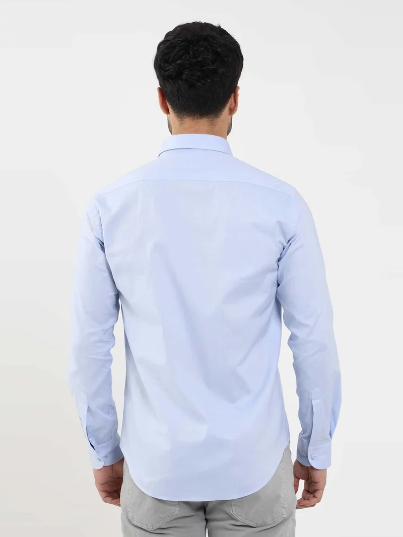 دوفي Blue Men's Slim Fit Plain Brent Button Collar Long Sleeve Shirt - 104329