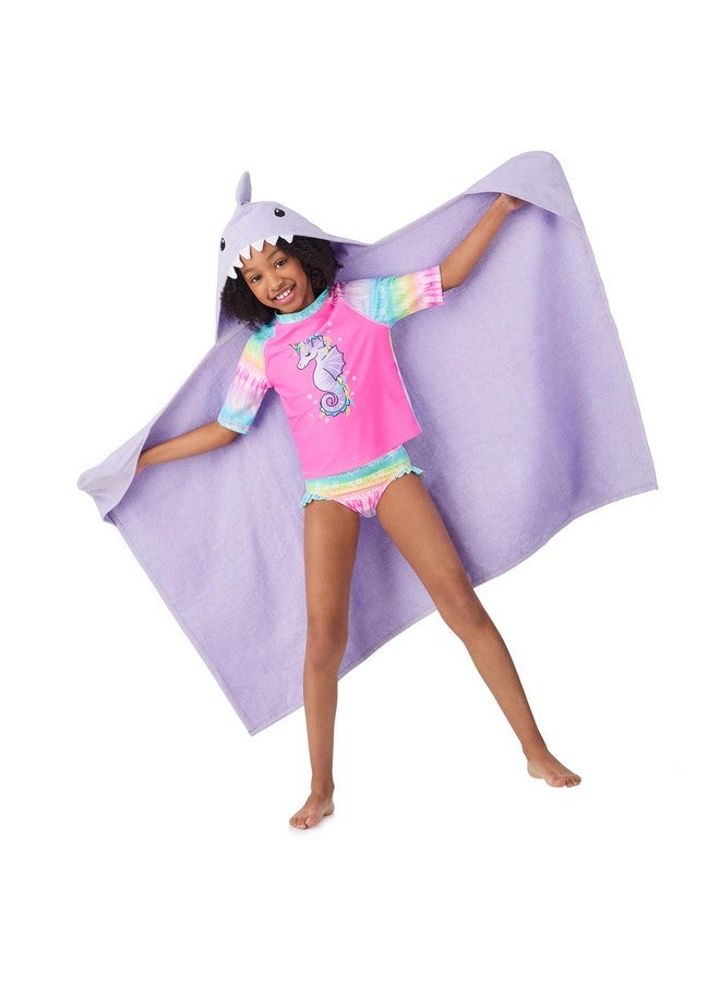 Sainteve مجموعة مناشف استحمام قطنية للأطفال من سانت إيف، 2 قطعة، مناشف شاطئ أو حمام للأطفال الصغار والكبار، على شكل سمكة قرش، وردي وبنفسجي - Image 2