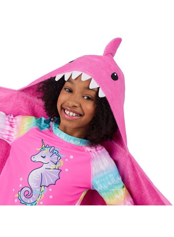 Sainteve مجموعة مناشف استحمام قطنية للأطفال من سانت إيف، 2 قطعة، مناشف شاطئ أو حمام للأطفال الصغار والكبار، على شكل سمكة قرش، وردي وبنفسجي - Image 3