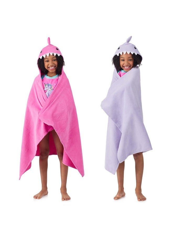 Sainteve مجموعة مناشف استحمام قطنية للأطفال من سانت إيف، 2 قطعة، مناشف شاطئ أو حمام للأطفال الصغار والكبار، على شكل سمكة قرش، وردي وبنفسجي - Image 1