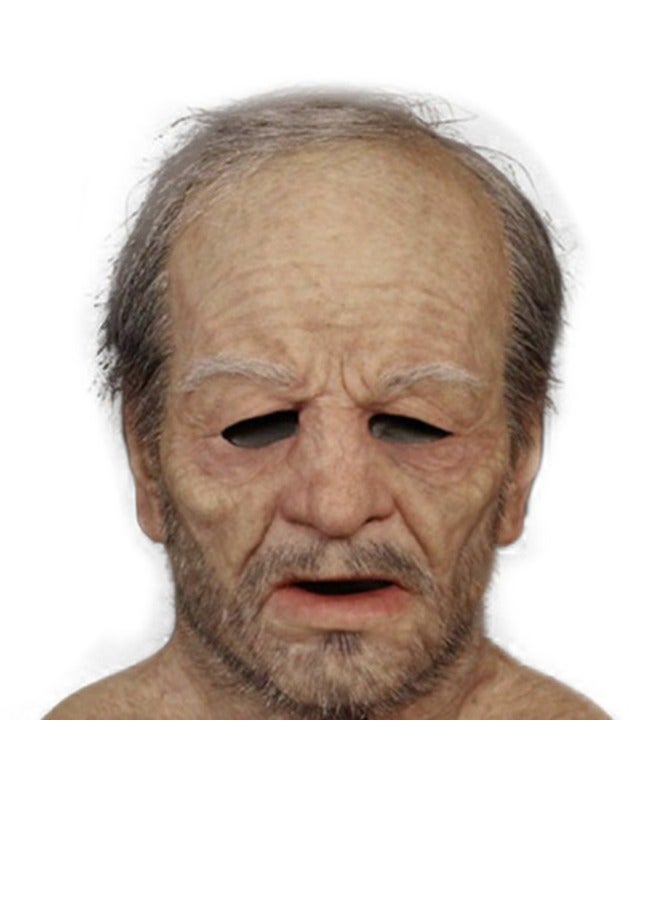 قناع الرجل العجوز الذي يغطي الوجه بالكامل، قناع الجد المخيف ذو التجاعيد، قناع اللاتكس الواقعي لحفلات التنكر - Image 1