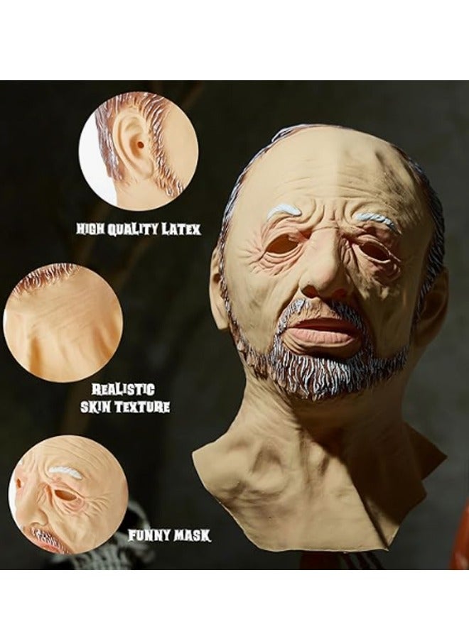 قناع الرجل العجوز الذي يغطي الوجه بالكامل، قناع الجد المخيف ذو التجاعيد، قناع اللاتكس الواقعي لحفلات التنكر - Image 2