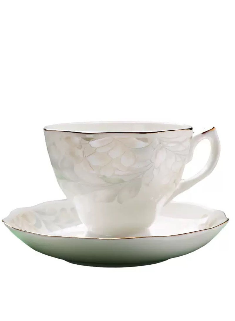 بيوينتي كوب قهوة وصينية شاي من الخزف الصيني المزخرف بنقوش الزهور للمكتب والمنزل مناسب لأكواب القهوة وأكواب السيراميك الأوروبية وأكواب الشاي العربية 175 مللي - Image 1