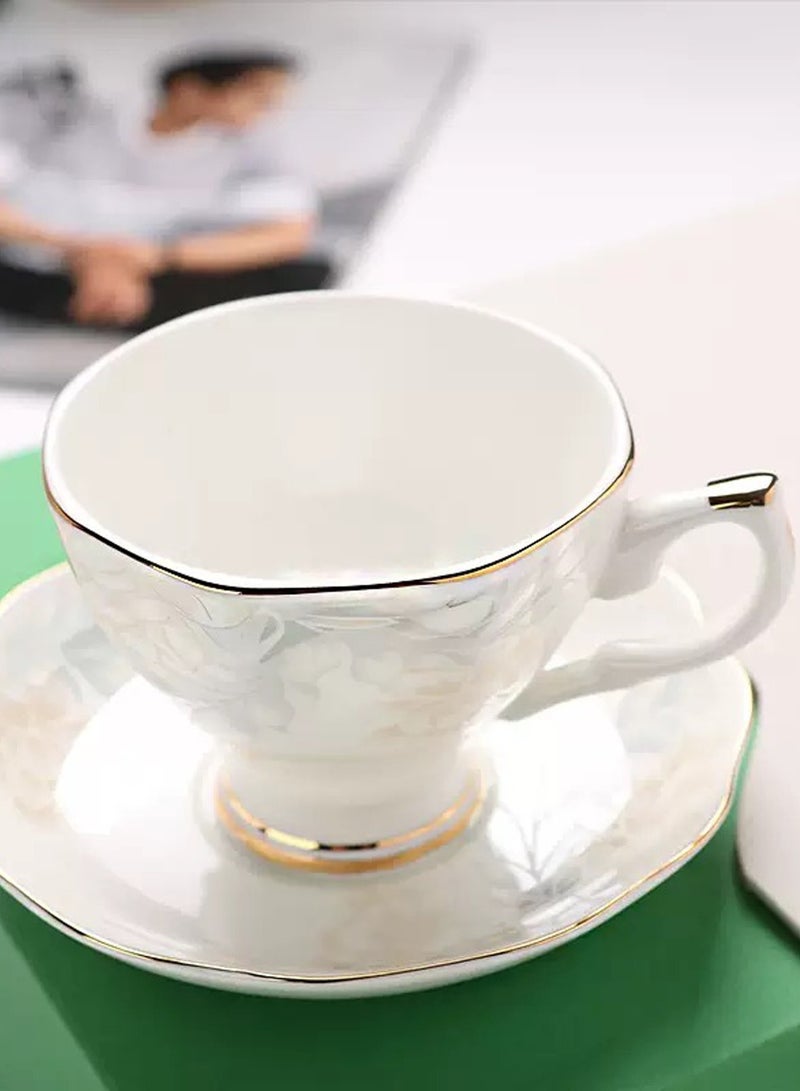 بيوينتي كوب قهوة وصينية شاي من الخزف الصيني المزخرف بنقوش الزهور للمكتب والمنزل مناسب لأكواب القهوة وأكواب السيراميك الأوروبية وأكواب الشاي العربية 175 مللي - Image 5