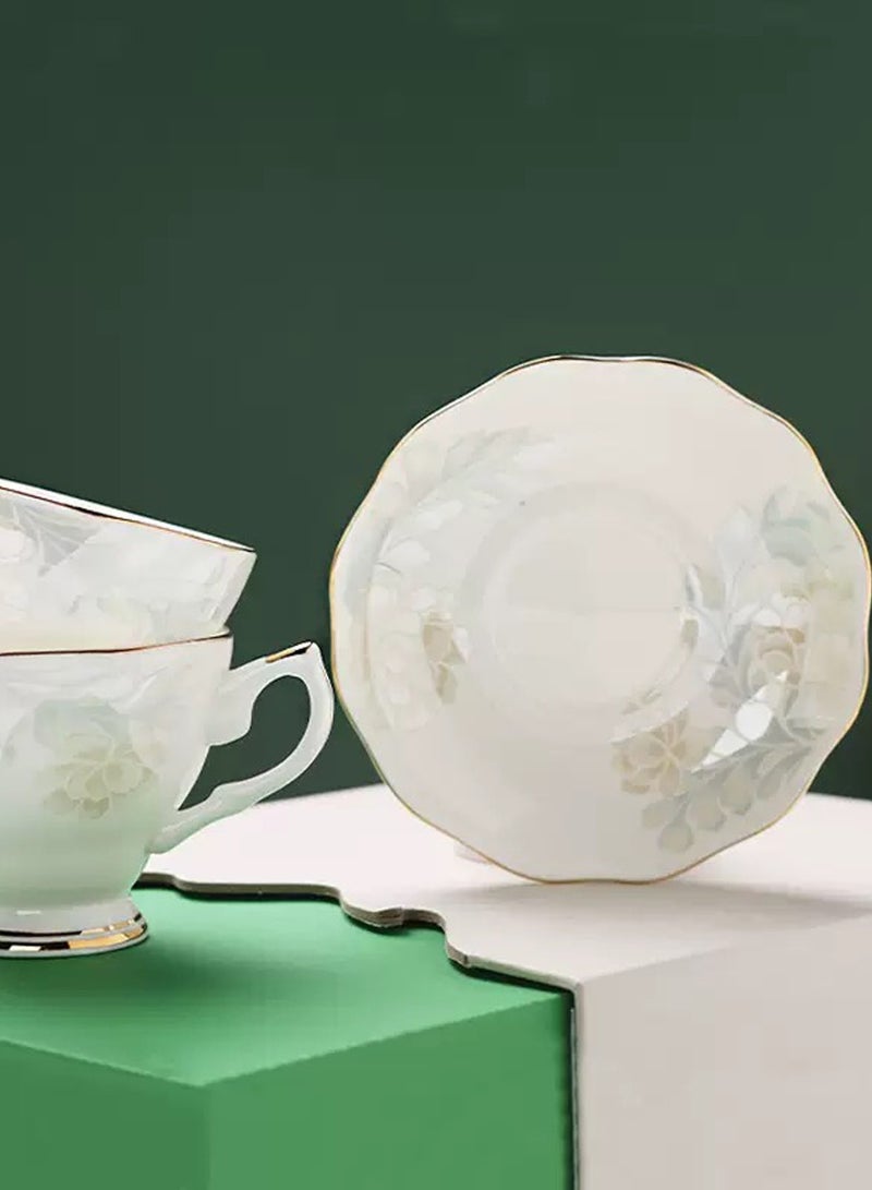 بيوينتي كوب قهوة وصينية شاي من الخزف الصيني المزخرف بنقوش الزهور للمكتب والمنزل مناسب لأكواب القهوة وأكواب السيراميك الأوروبية وأكواب الشاي العربية 175 مللي - Image 3