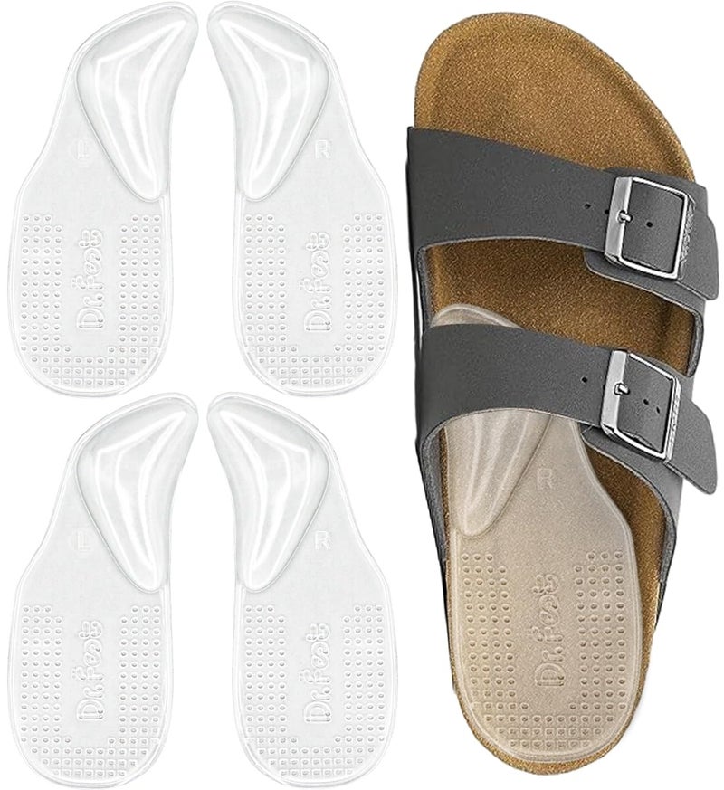 Dr.Foot Arch Support Shoe Inserts for Plantar Fasciitis Relief, Self-Adhesive Arch Pads Heel Cushion for Flats, Heel Pain, Gel Arch Insoles for Men and Women 2 Pairs (Large, Transparent) - Image 1