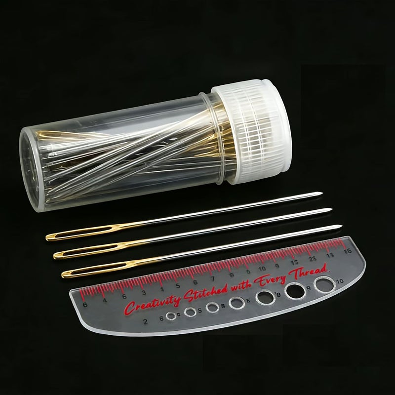 33 Pieces Stainless Steel Hand Sewing Needles Kit With Threaders And Gauge Ruler - Image 2