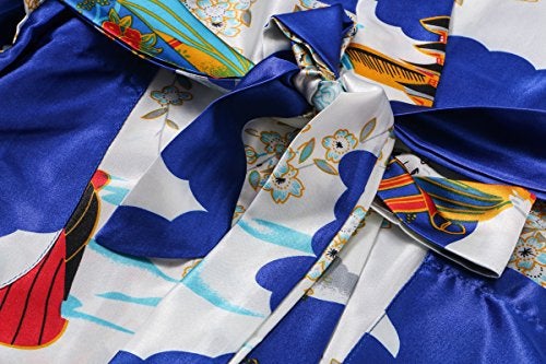Dandychic Women's Kimono Robes Pagoda Print Kimono Imitation Silk Long Style X-Large Royal Blue - Image 4