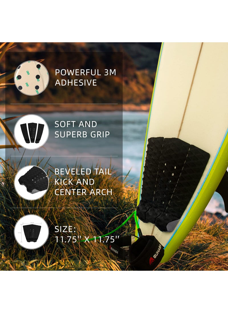 Abahub Abahub 3 Piece EVA Surfboard Deck Traction Pads with Kicker for Stomp Skimboards, Surf Boards, Funboard, Fish Board, Black  - Image 2