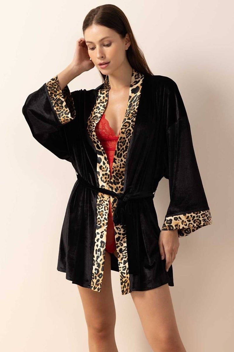 Ayyıldız Crescent 3980 Black Velvet Dressing Gown  - Image 1