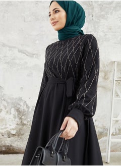 Generic Elegant, beautiful and classy Muslim dress, women's jalabiya and abaya, suitable for various occasions, decorated with satin and with a belt  - Image 2