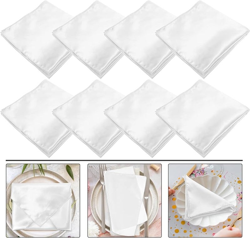 White Satin Wedding Napkins 8pcs Soft Smooth Table Napkins for Banquet Party Home Restaurant Decor - Image 4