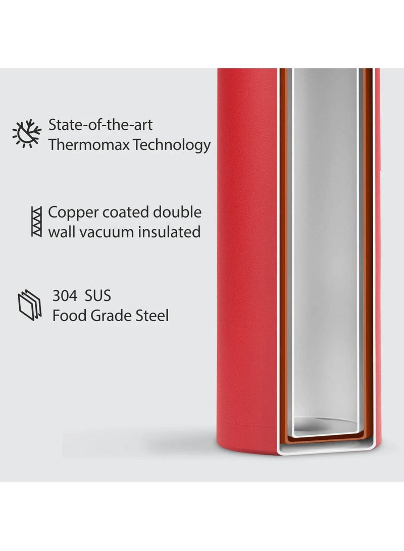 Briiton Nero 750ml Red Stainless Steel Water Bottle |Copper Coated Vacuum Insulation|Food Grade Stainless Steel | Powder Coated | Secure Grip Leakproof Easy Pour Cap |Hot & Cold Thermo Flask| Aqua Hydro  - Image 2