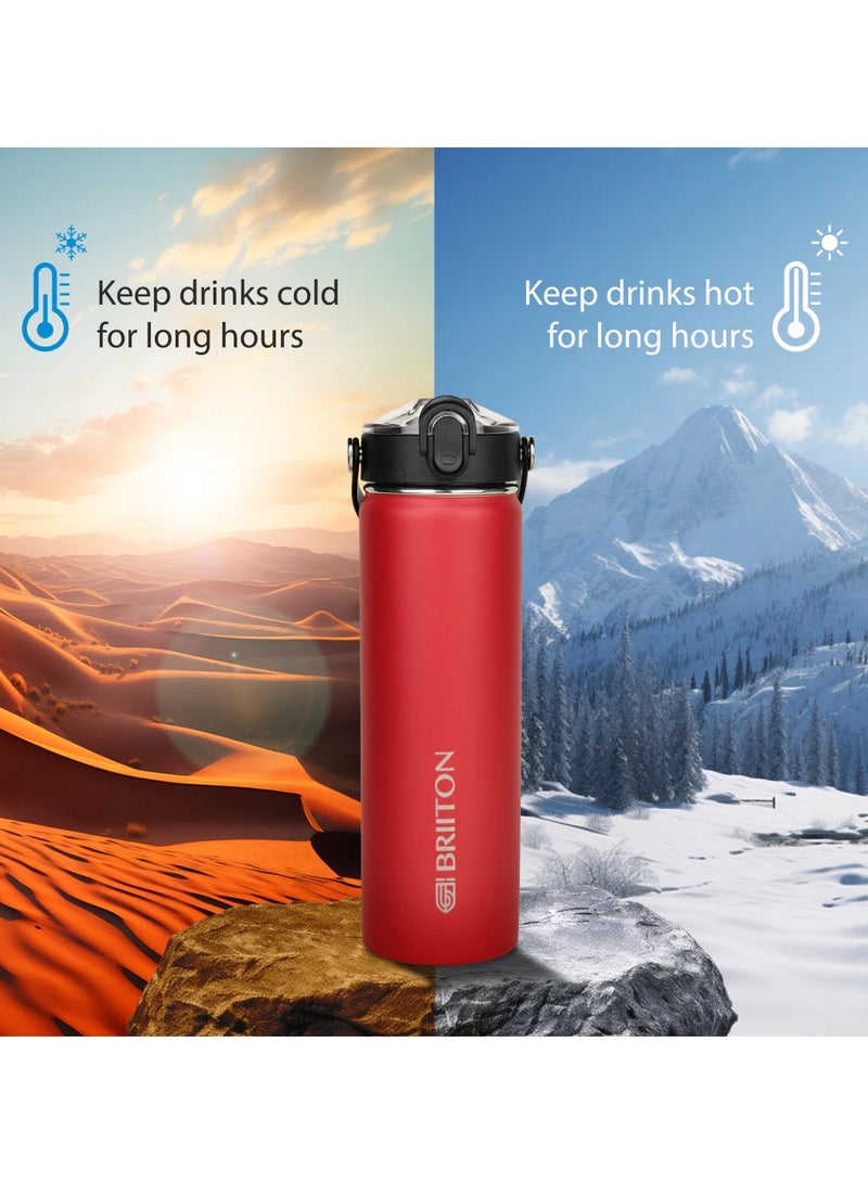 Briiton Nero 750ml Red Stainless Steel Water Bottle |Copper Coated Vacuum Insulation|Food Grade Stainless Steel | Powder Coated | Secure Grip Leakproof Easy Pour Cap |Hot & Cold Thermo Flask| Aqua Hydro  - Image 3