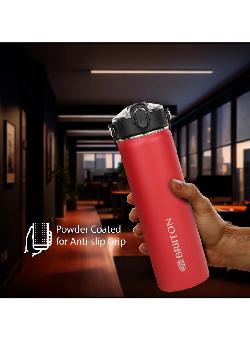 Briiton Nero 750ml Red Stainless Steel Water Bottle |Copper Coated Vacuum Insulation|Food Grade Stainless Steel | Powder Coated | Secure Grip Leakproof Easy Pour Cap |Hot & Cold Thermo Flask| Aqua Hydro  - Image 4