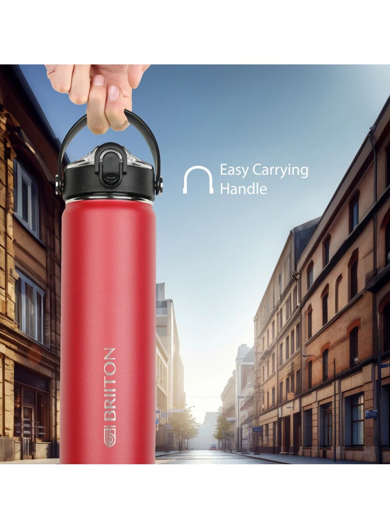 Briiton Nero 750ml Red Stainless Steel Water Bottle |Copper Coated Vacuum Insulation|Food Grade Stainless Steel | Powder Coated | Secure Grip Leakproof Easy Pour Cap |Hot & Cold Thermo Flask| Aqua Hydro  - Image 5