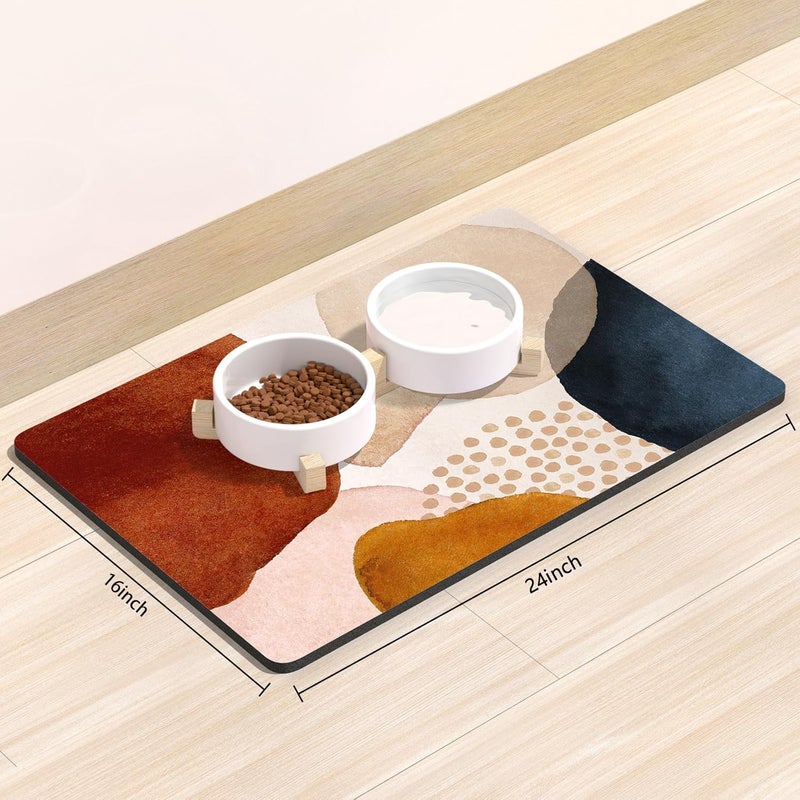 Rnivvi Dog Food Mat, 16" x 24" Absorbent Dog Cat Bowl Mat for Food and Water, Cute Anti-Slip Rubber Pet Feeding Rug Protect Floors, Puppy Placemat for Feeding & Watering Supplies, Abstract Stones - Image 2
