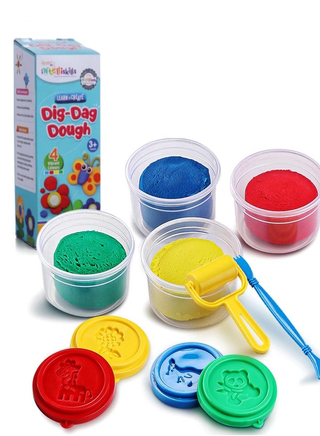 FIRSTCRY INTELLISKILLS Intelliskills Premium 4 in 1 Dig-Dag Dough Clay Set for Kids | Vibrant Colors, Creative Designs, 8 Plastic Moulds | Art & Craft Activity Birthday Gift Toys for Boys & Girls | 3+ Years - Image 1