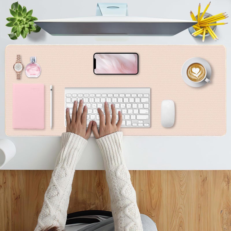 Bloss Desk Mat, Non-Slip Desk Pad Mat Protector, Large Desk Mat for Keyboard and Mouse, Beige Desk Mousepad with Stitched Edges, Keyboard Pad for Gamer, Office(31.5Ã—11.8 Inches) - Image 2